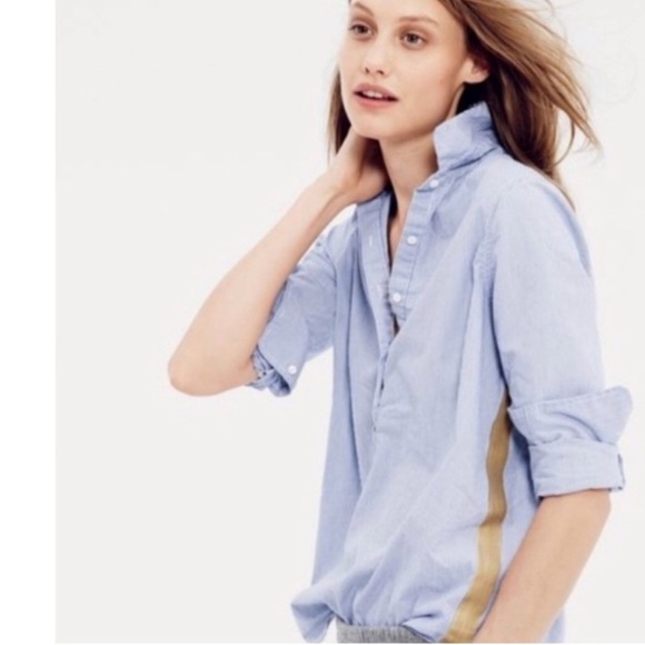 J. Crew Tops - JCrew Blue Pinstripe Gold Side Stripe Shirt